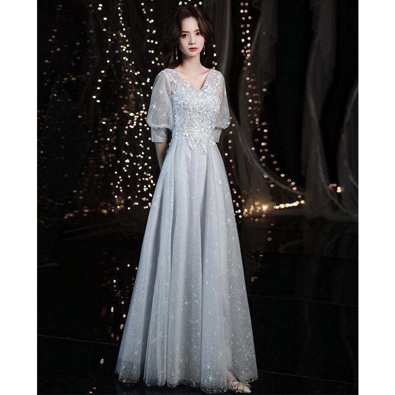 Little Evening Dress Female Banquet Bridesmaid High-End Temperament Vocal Music Art Test Senior Student Graduation Host Autumn