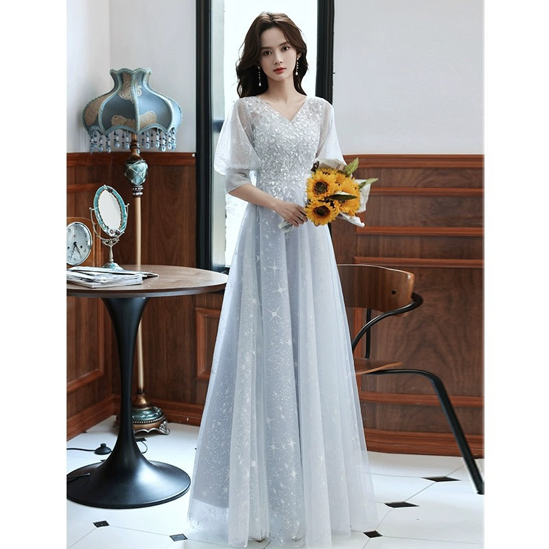 Little Evening Dress Female Banquet Bridesmaid High-End Temperament Vocal Music Art Test Senior Student Graduation Host Autumn