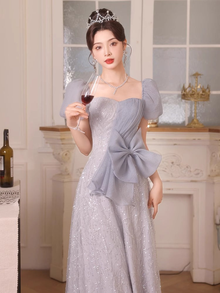 New Evening Dress Waist Slimming Fishtail Blue Host Annual Party Performance Costume Elegant Graceful Dress Autumn