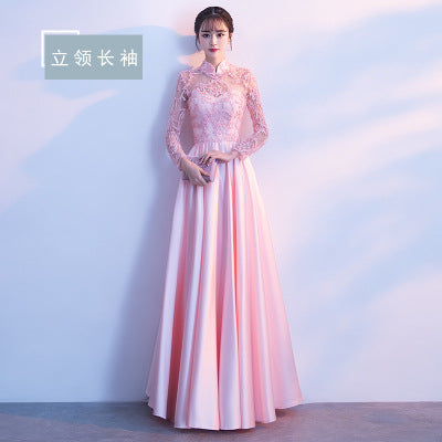 Long Bridesmaid Dress 2024 New Spring and Summer Korean Style Slim Fit Slimming Sisters Group Dress Performance Graduation Dress for Women