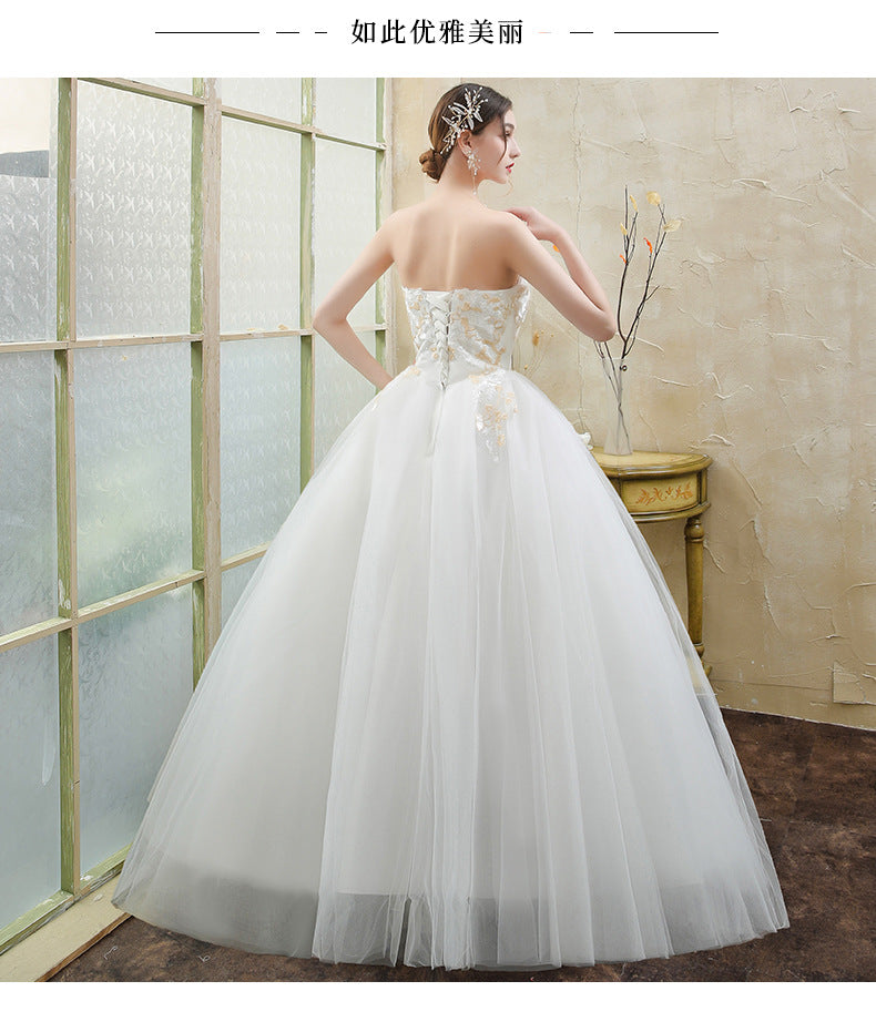 New Wedding Dress Forest Style French Strapless Bride Slimming Simple Wedding Gown Floor-Length Outdoor Veil Light