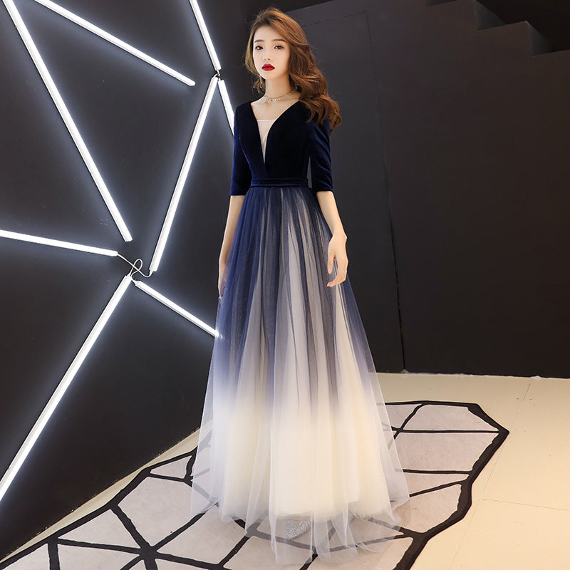 Evening Dress for Women 2024 New Banquet Mid-Sleeve Long Slimming Annual Meeting Socialite Dress Evening Dress for Women Autumn and Winter