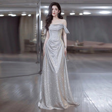 French Princess Escape Evening Dress Super Fairy Blue Student Art Exam Performance Dress off-Shoulder Temperament Bride Toast Dress