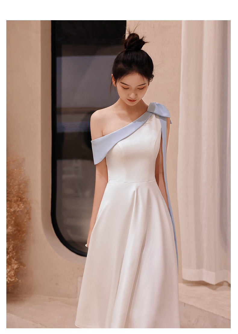 White One Shoulder Little Evening Dress Dress Women's Engagement Birthday Party Usually Wear Light Luxury Minority Light Luxury Art Student