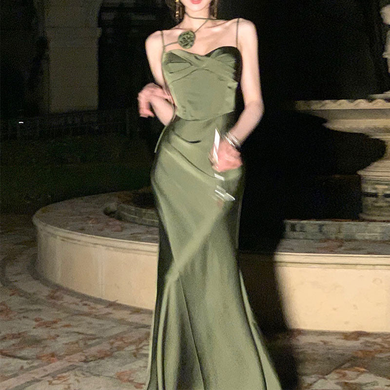 [Yue Lai Yi] Satin Sling Dress Women's Early Spring 2024 New Slimming Slim High-Grade Long Skirt