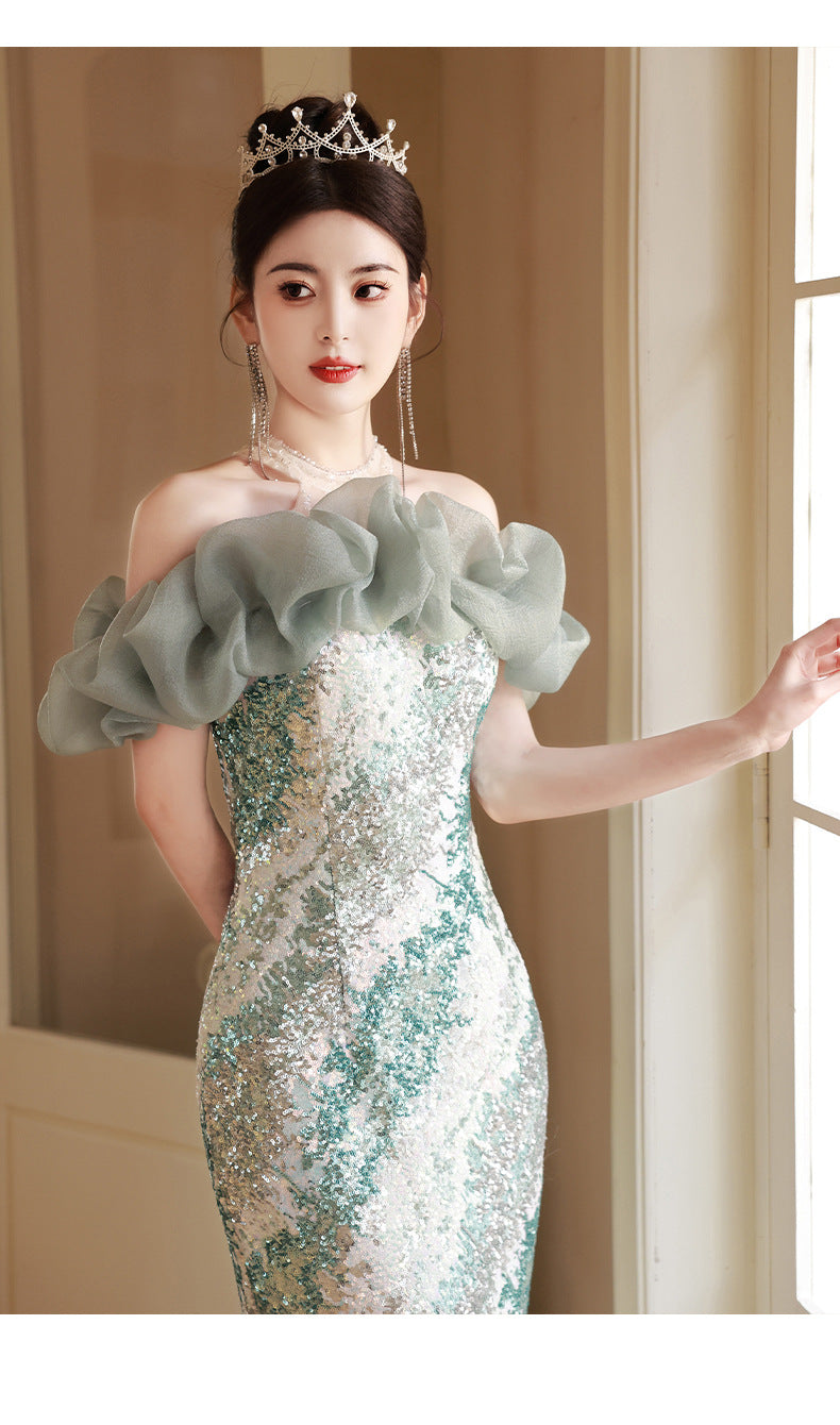 French High-End Fishtail Skirt Ladies Banquet Elegant Evening Dress Skirt Women's Sequined High Sense Long Sexy Host