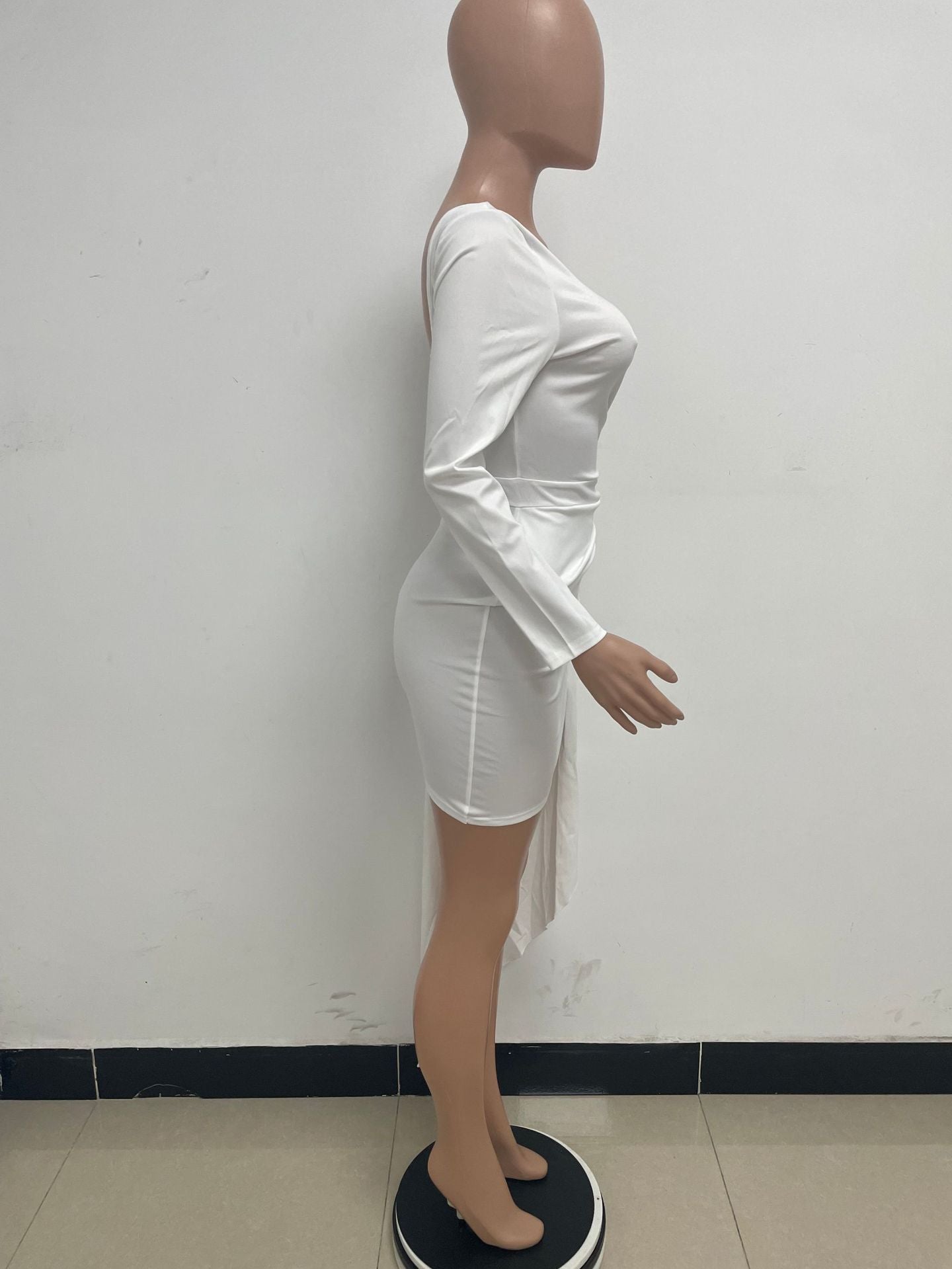 Summer Women's Dress Solid Color Backless Pleated Hip Skirt EBay Independent Stand Shoulder Long Sleeve Ribbon Dress Women