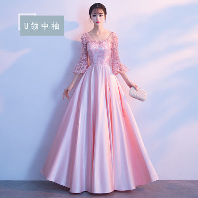 Long Bridesmaid Dress 2024 New Spring and Summer Korean Style Slim Fit Slimming Sisters Group Dress Performance Graduation Dress for Women