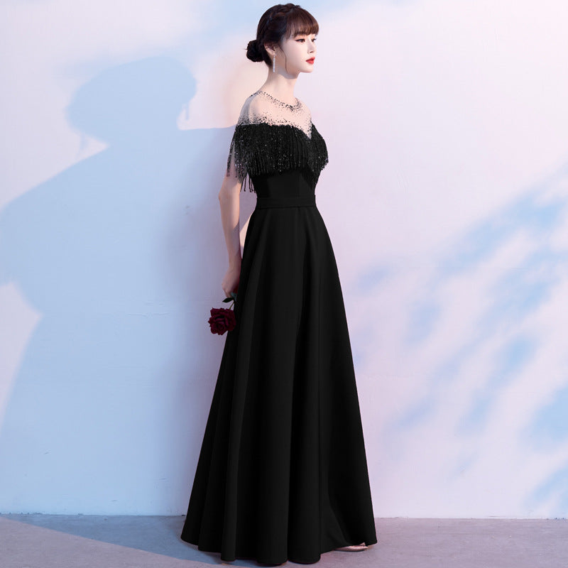 Evening Dress Black Sequin Socialite Dress Host Banquet Dress H2839