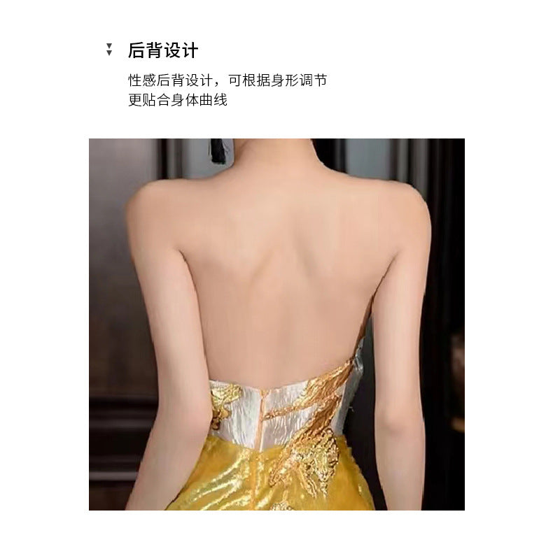 French Style Evening Dress for Women 2024 New Light Luxury Minority High-End Adult Ceremony Tube Top Engagement Dress Banquet Trailing