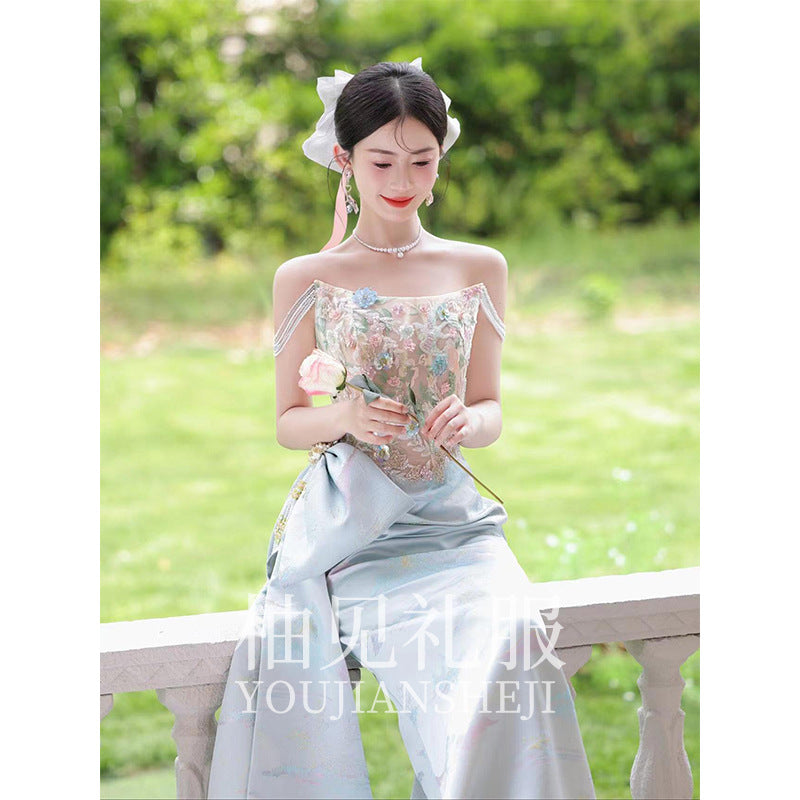 New Chinese Style Morning Gowns Women's 2024 New High-Grade Wedding Toast Clothing Light Luxury Minority Bride Engagement Formal Dress Summer