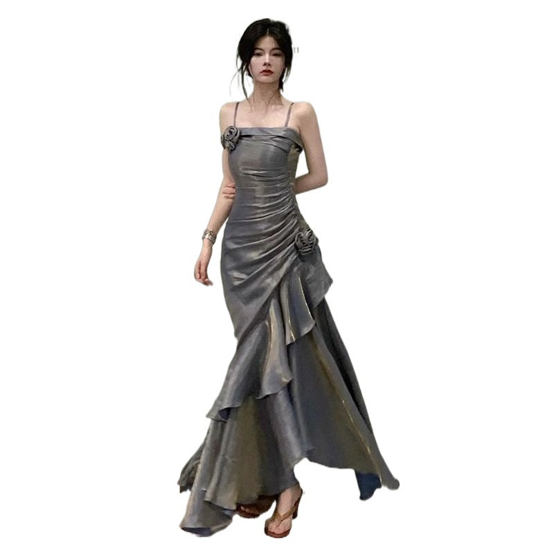 Mermaid Adult Ceremony Dress Light Luxury Minority High-End Toast Dress Annual Meeting Host High-End Strap Fishtail Dress