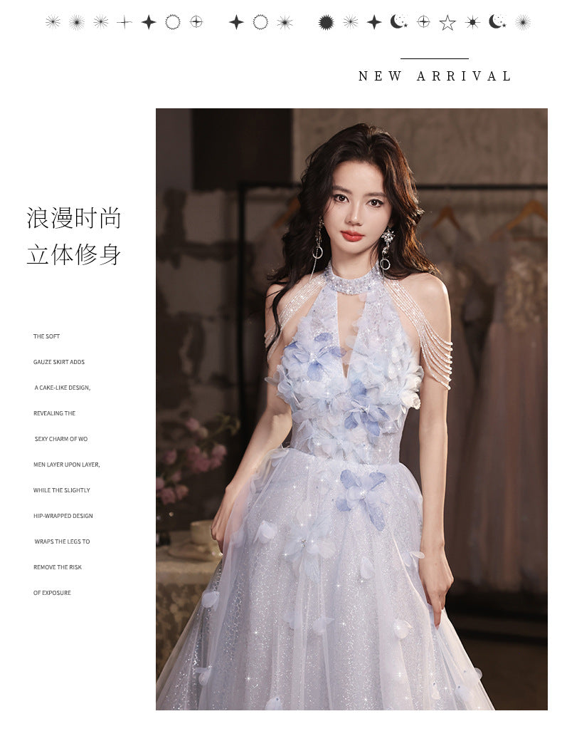 Wedding Dress Evening Dress for Women Light Luxury Minority High-End Blue Graduation High School Beautiful Umbrella Princess Dress Adult Ceremony Girl