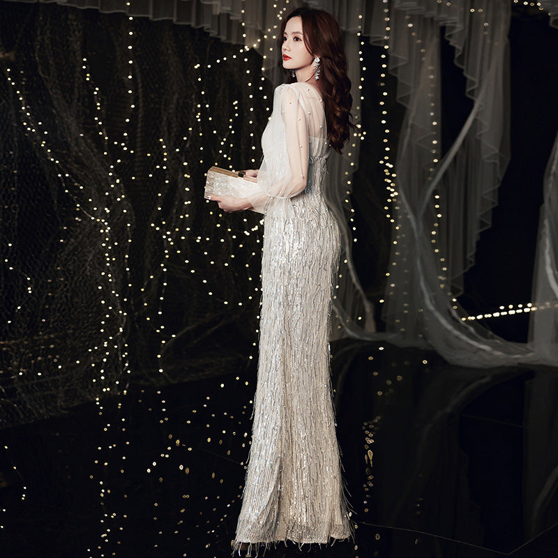 European and American Evening Dress 2024 New Light Luxury Light Luxury Temperament Dress Light Luxury Elegant Top Grade Banquet Dress