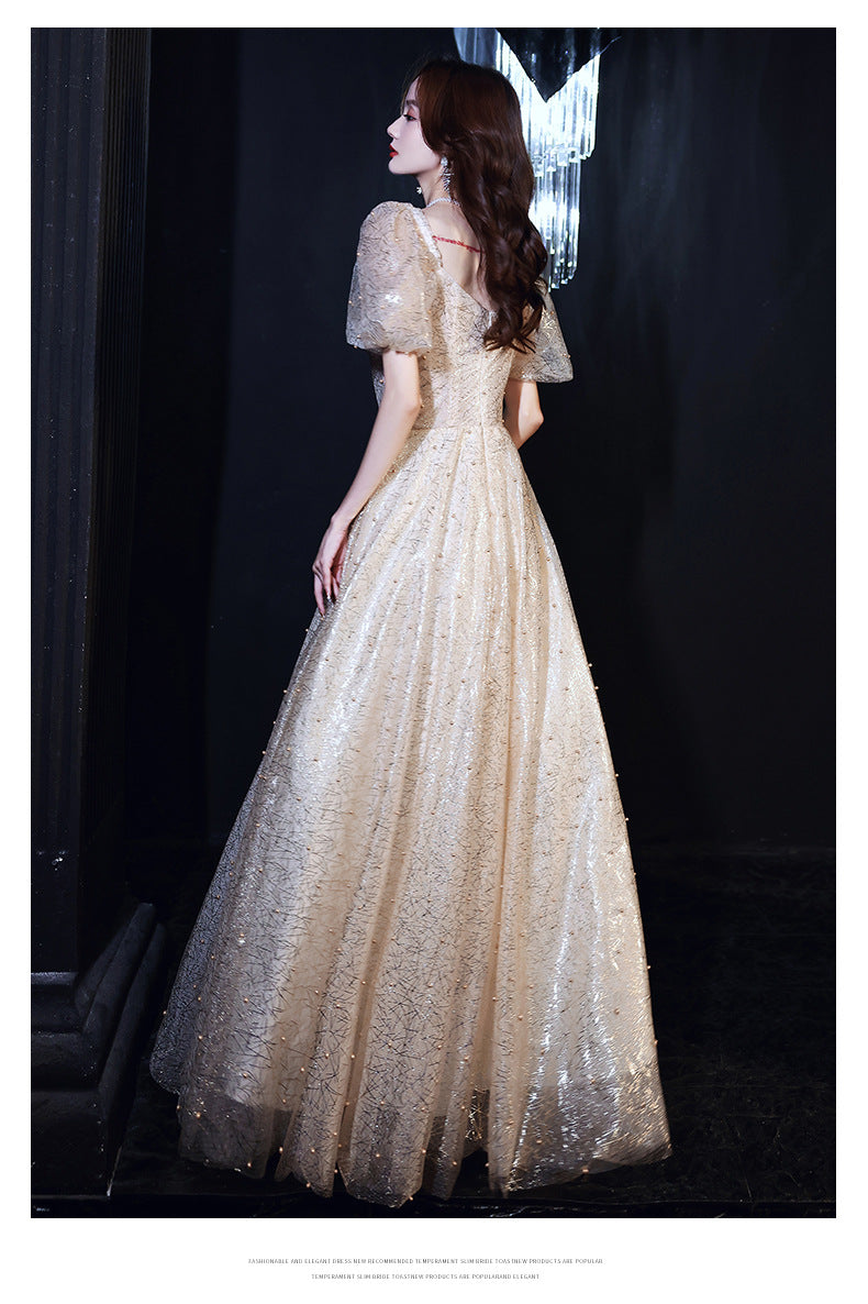 Banquet Evening Dress 2024 New Autumn Champagne Golden Princess Fairy Chorus Conductor Holding People Dress for Women