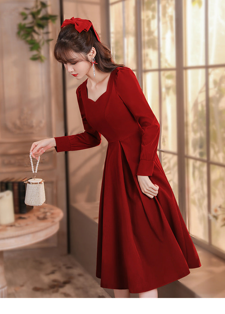 Toast Dress Bride 2024 New Autumn and Winter High-End Engagement Dress Back Door Slim Fit Slimming Long Sleeves Dress