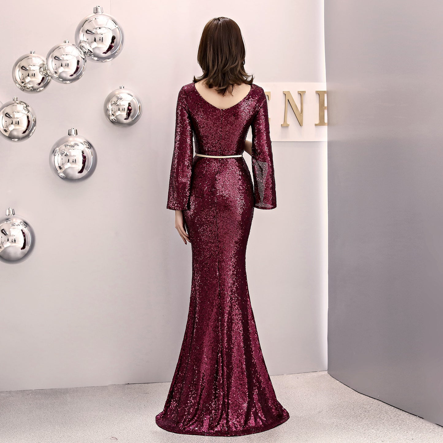 1572# Evening Gown Women's Banquet Elegant Host Sexy Slim-Fit Sequined Long Fish Tail Winter