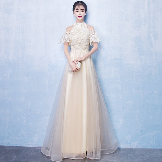 Halter Evening Dress 2024 New Elegant Host Banquet Party Dress Women's Banquet Long Bridesmaid Dress
