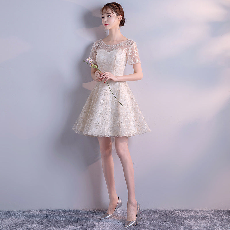 Champagne Color Evening Dress New Spring Elegant Socialite Annual Meeting Short Dress for Women