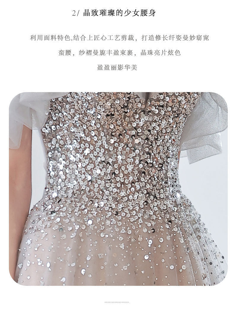 Temperament Banquet Evening Dress for Women 2024 New Autumn Bridal off-Shoulder Gray Elegant Dress for Host