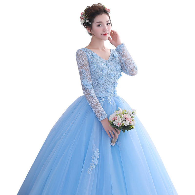 Annual Party Evening Dress 2024 New Studio Shooting Student Vocal Music Art Test Performance Clothes Long Sleeve Elegant Bubble Dress Female