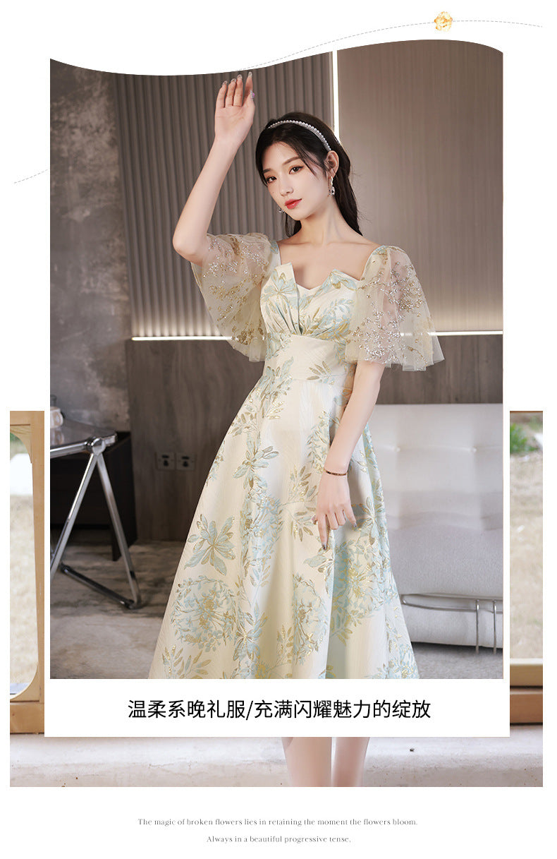 Daily Wearable French Suit 2024 New Summer Floral Bridesmaid Dress Dress Small Banquet Evening Dress