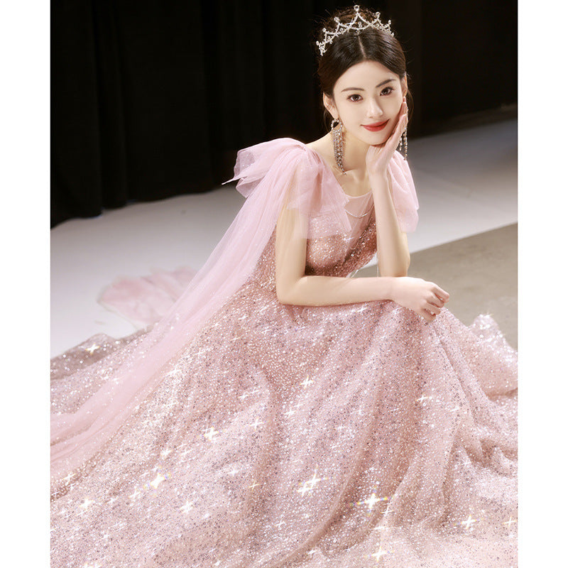 Pink Evening Dress 2024 New Fairy Temperament Banquet Birthday Graduation Adult Princess Engagement Dress Factory Supply