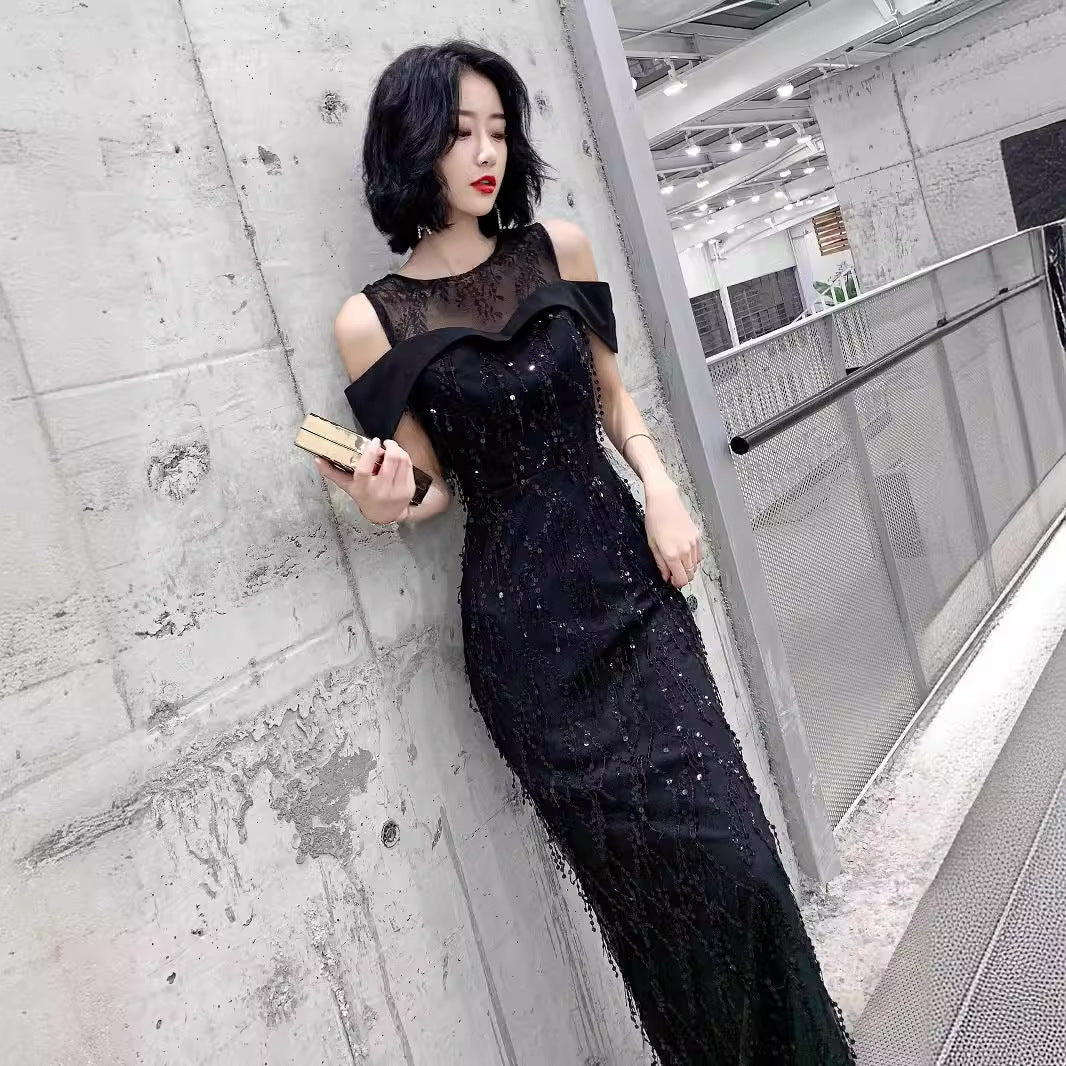 Black Dress for Women 2024 New High-End Affordable Luxury Elegant High-Grade Socialite Host Banquet Evening Dress Dress