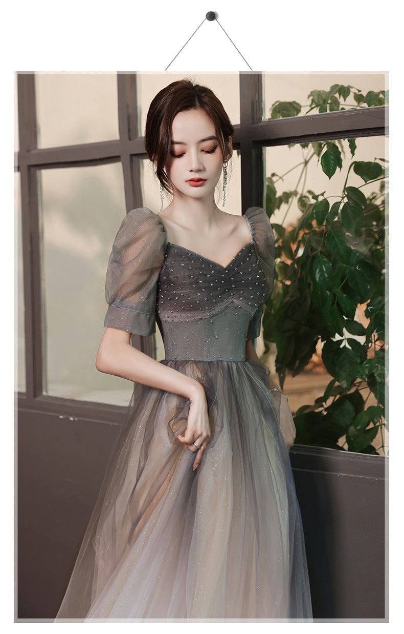 French Evening Dress for Women Light Luxury Minority High-End Banquet Elegant Art Exam High Sense Adult Formal Dress Dress Summer