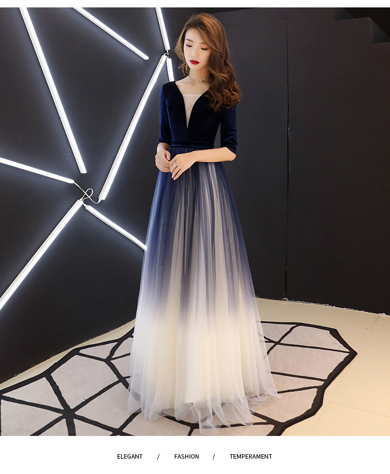 Evening Dress for Women 2024 New Banquet Mid-Sleeve Long Slimming Annual Meeting Socialite Dress Evening Dress for Women Autumn and Winter