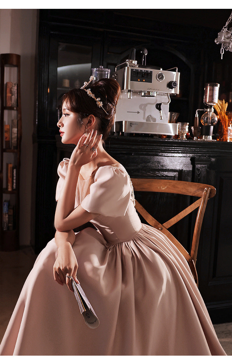 Pink Little Evening Dress Female High-End Banquet Temperament Entry Lux Senior Sense Niche Host Annual Meeting Vocal Music Art Test