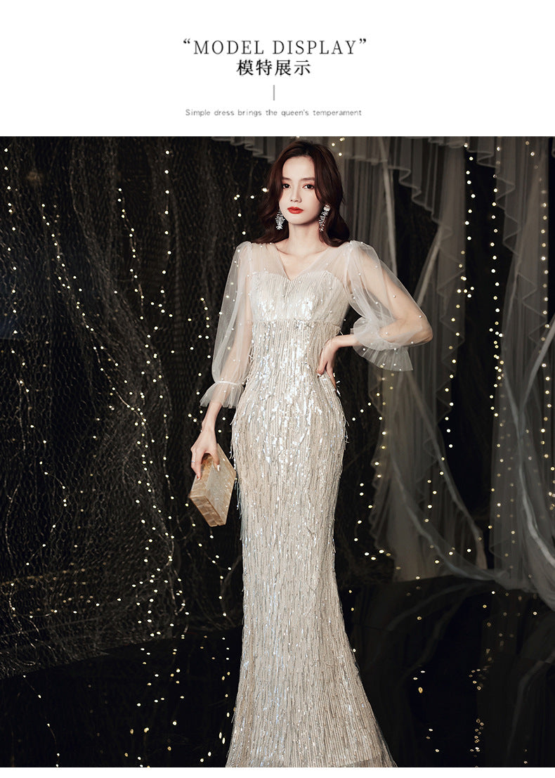 European and American Evening Dress 2024 New Light Luxury Light Luxury Temperament Dress Light Luxury Elegant Top Grade Banquet Dress