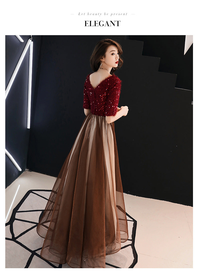 Summer Evening Dress for Women Banquet Temperament Annual Meeting Long Style 2024 New Modern Socialite Host Wine Red Autumn