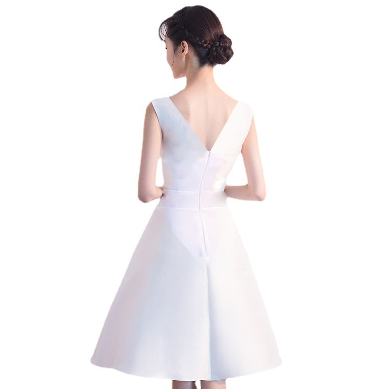 Evening Dress for Women New Style Daily Wear Petite White Slimming Short Dress Bridesmaid Dress Annual Meeting Small Dress