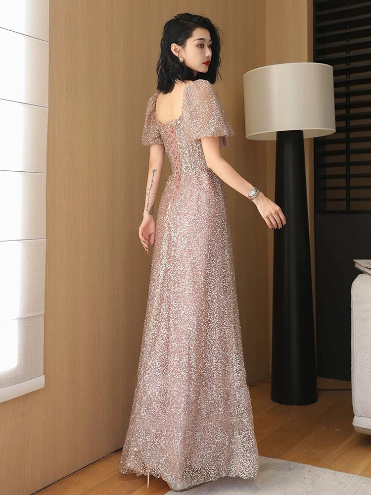 Light Luxury Evening Dress for Women 2024 New High Sense Elegant Sequins Banquet Annual Meeting Host Long Show Dress