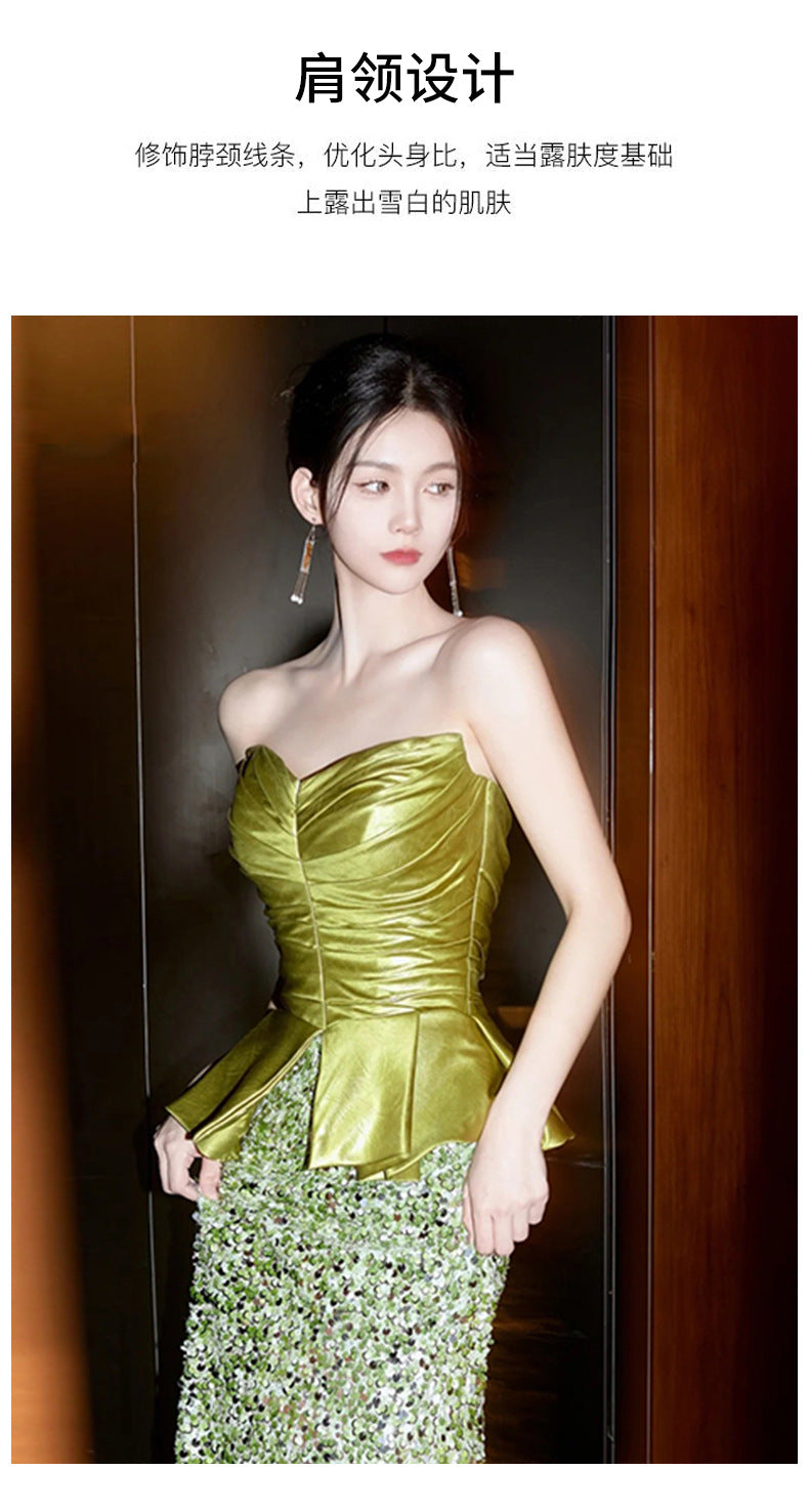 New Chinese Style Morning Gowns Women's 2024 New High-Grade Green Toast Dress Light Luxury Minority Bride Engagement Evening Dress