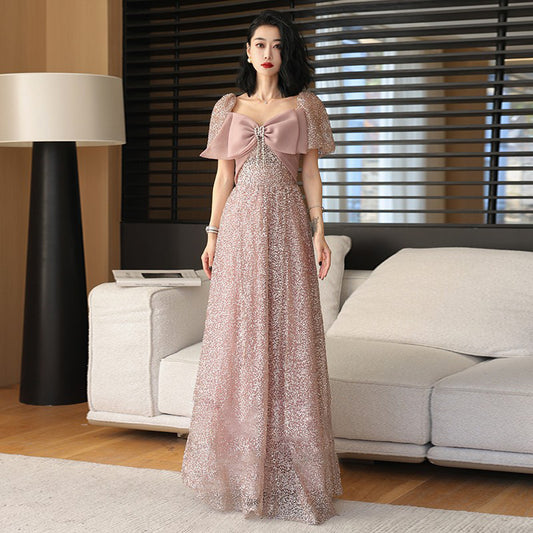 Light Luxury Evening Dress for Women 2024 New High Sense Elegant Sequins Banquet Annual Meeting Host Long Show Dress