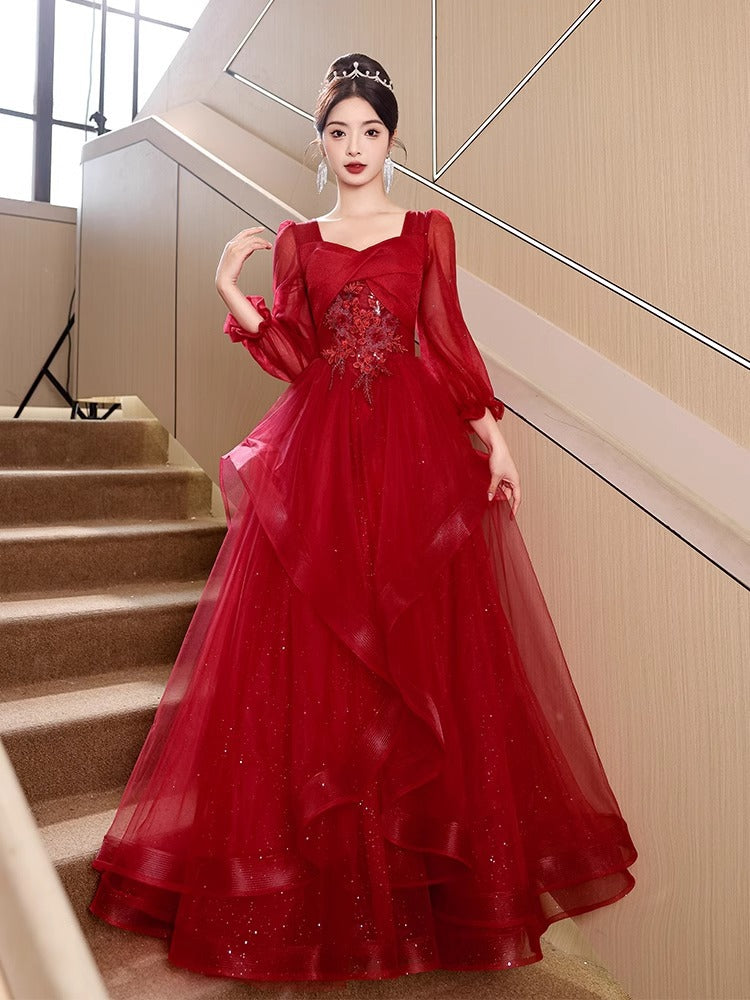 Dinner dress evening dresses Red French Entry Lux Engagement  Women Wedding Clothes High-Grade Summer Ball gown H2839