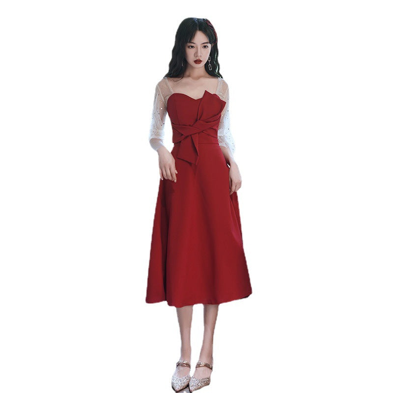 Toast Dress Bride 2024 New Spring Long Sleeve Dress Red Daily Style Engagement Dress Small