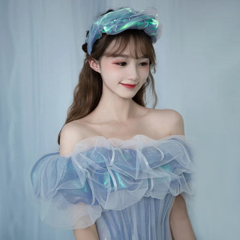 Haze Blue Fairy Evening Dress for Women Banquet Host Socialite Birthday New Elegant Dignified Evening Party Dress