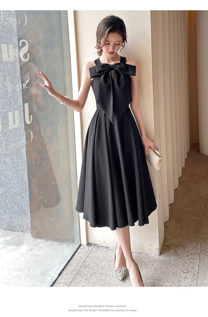 Amazon Sling Dress Female 2024 Spring and Summer New French Style Temperament Base Ride Slimming Retro Black Dress