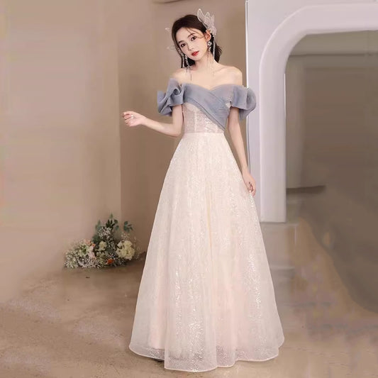 French Fairy Evening Dress 2024 New Women's off-Shoulder High-End Graduation Performance Host Dress Adult Formal Dress
