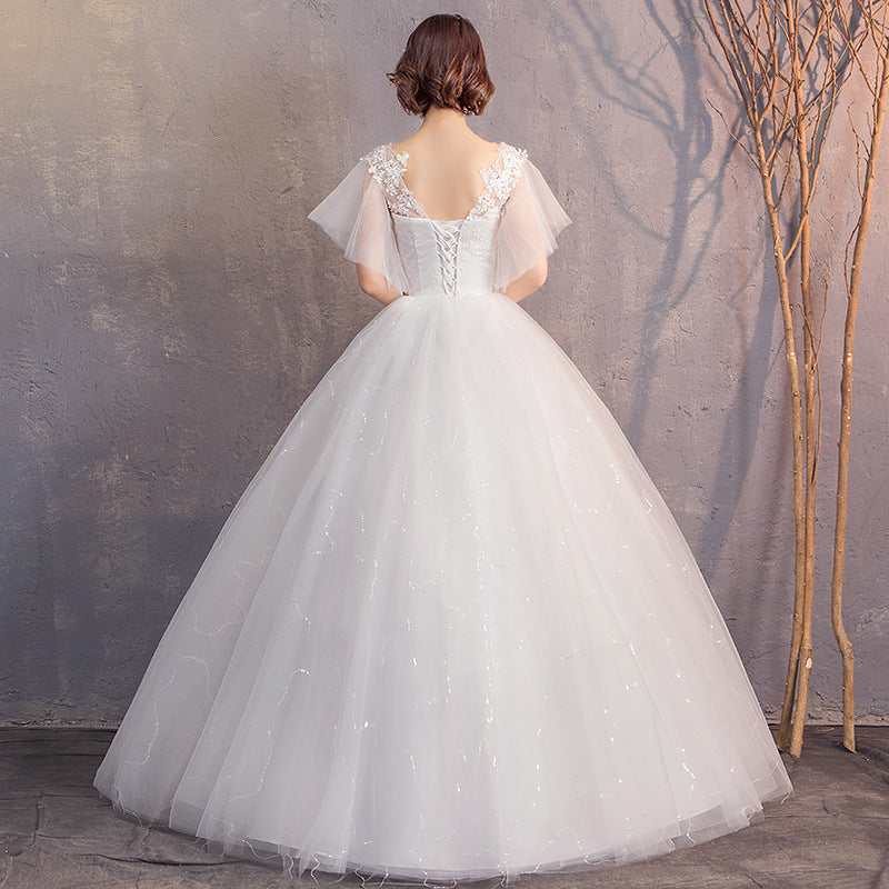 Wedding Dress Bride 2024 New Sexy Slim Fit Floor-Length Mori Fashion Korean Style Double Shoulder Bell Sleeve Wedding Dress