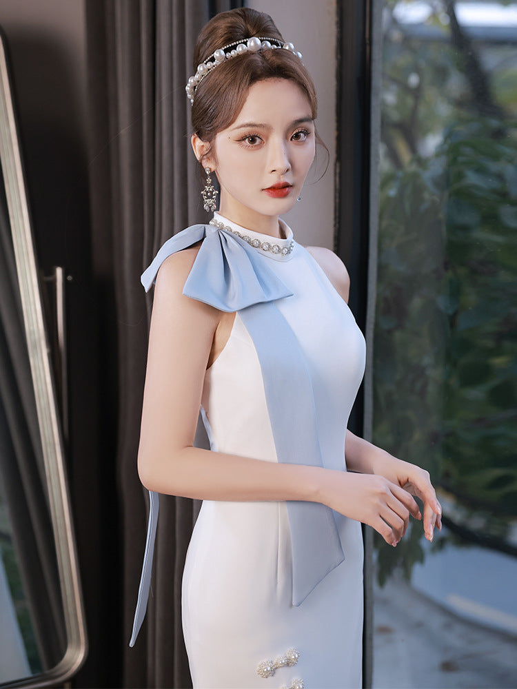 White One Shoulder Little Evening Dress Dress Women's Engagement Birthday Party Usually Wear Light Luxury Minority Light Luxury Art Student