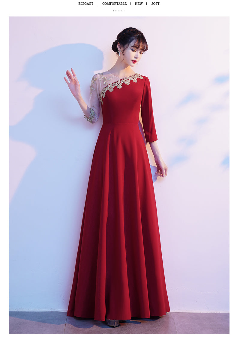 Wine Red Choir Performance Costume 2024 New Red Song Host Solo Costume Toast Clothing Dress for Women