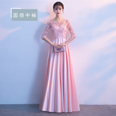 Long Bridesmaid Dress 2024 New Spring and Summer Korean Style Slim Fit Slimming Sisters Group Dress Performance Graduation Dress for Women