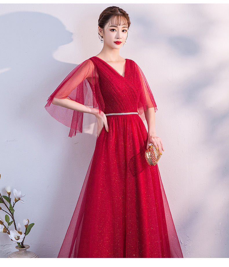 Chorus Performance Banquet Annual Party Evening Dress Female 2024 Autumn New Bride Wedding Slim Slimming Performance