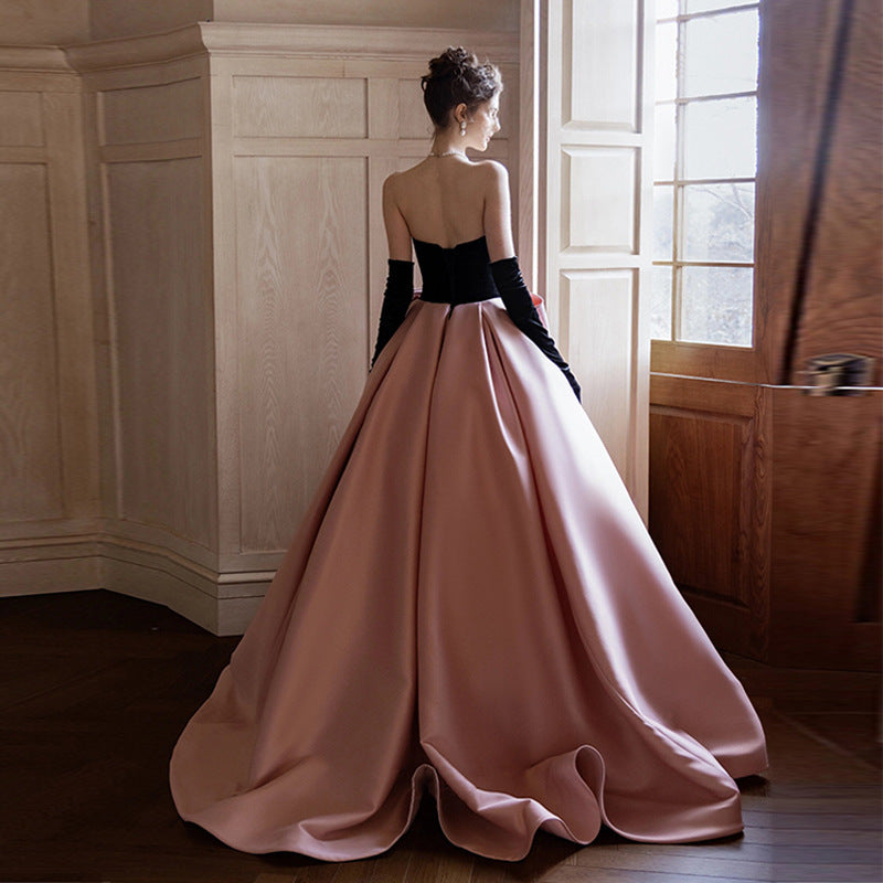 Princess Evening Dress Prom dresses Ball gown dinner party pink skirt Light Luxury Minority Adult Ceremony Birthday Party Bow Bra Trailing Dress  👑 Shimmering Day H00233