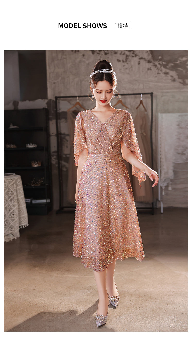 Foreign Trade Cross-Border Supply Evening Dress for Women 2024 New Banquet Socialite Temperament Entry Lux Niche Host Sense Sequins