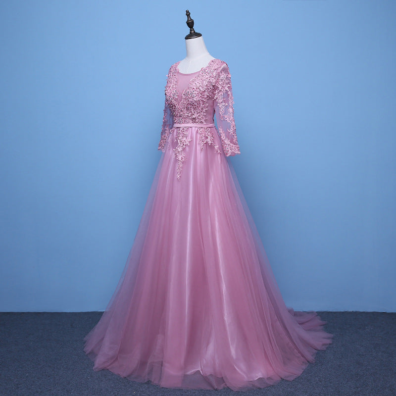 Evening Dress 2024 New Banquet Dignified Elegant Figure Flattering Long Sleeve Party Host Dress Long